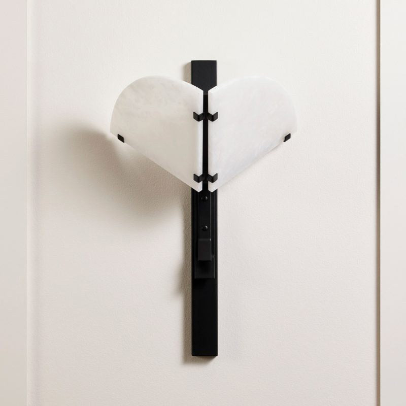 W&F Collection | Alabaster and Black Metal Wall Sconce