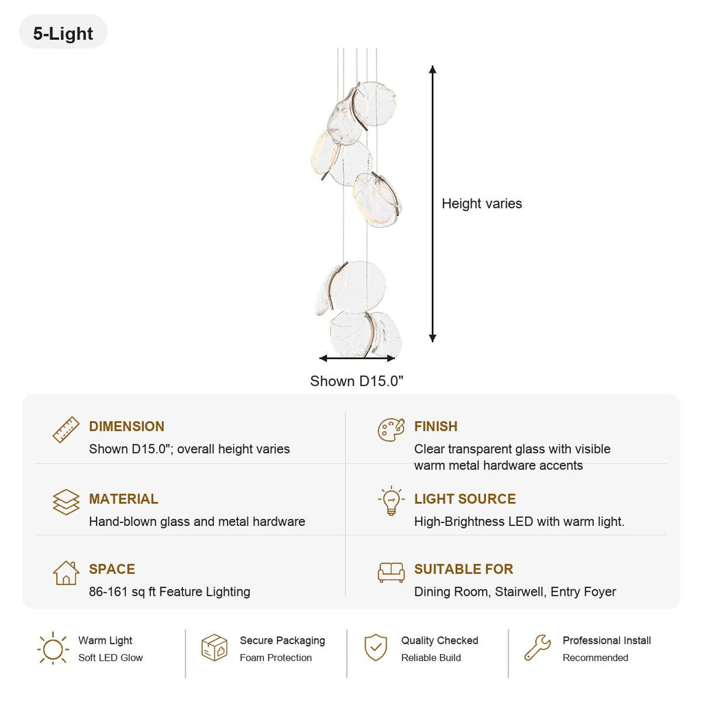 W&F Collection | Clear Blown Glass Petal Cascade Chandelier