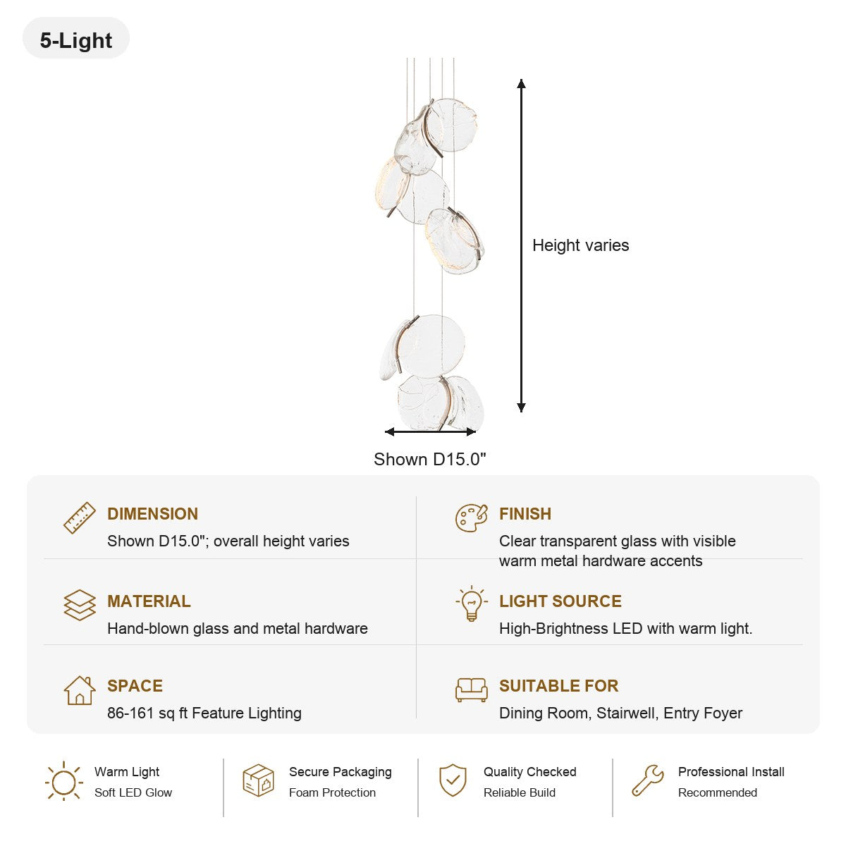 W&F Collection | Clear Blown Glass Petal Cascade Chandelier