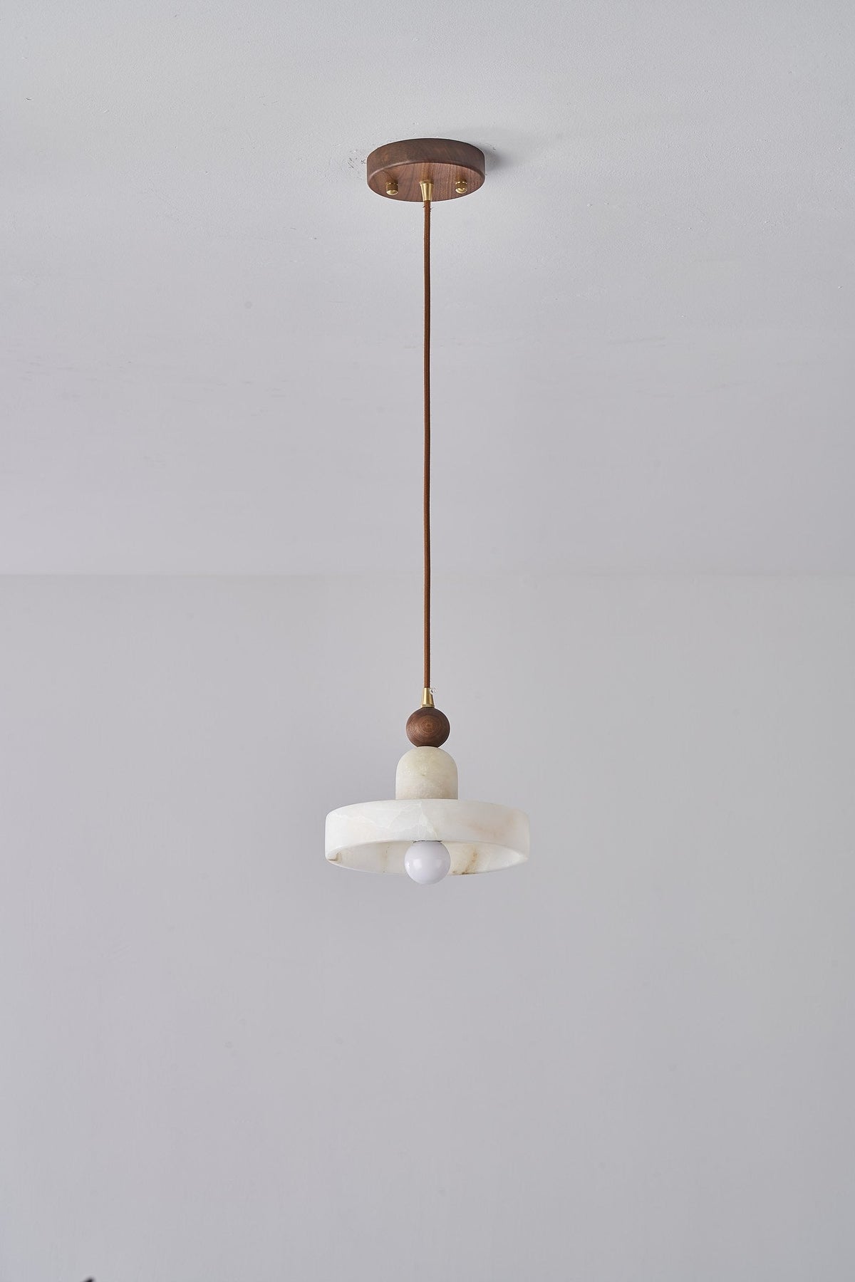 W&F Collection | Alabaster and Walnut Disc Pendant Light