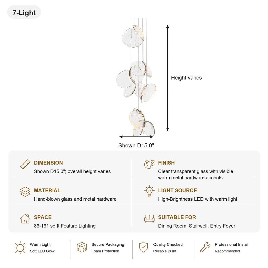 W&F Collection | Clear Blown Glass Petal Cascade Chandelier