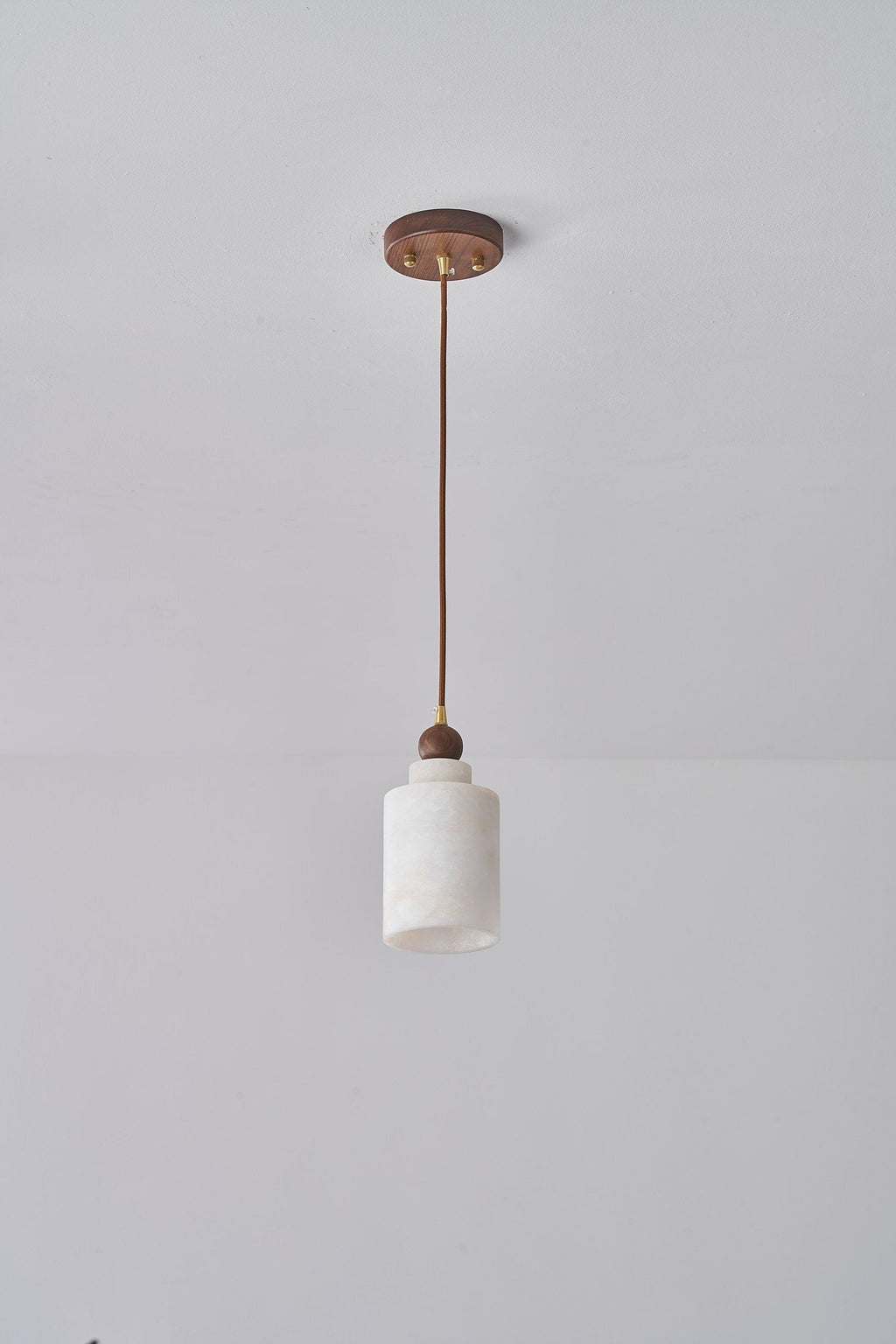 W&F Collection | Alabaster and Walnut Cylinder Pendant Light