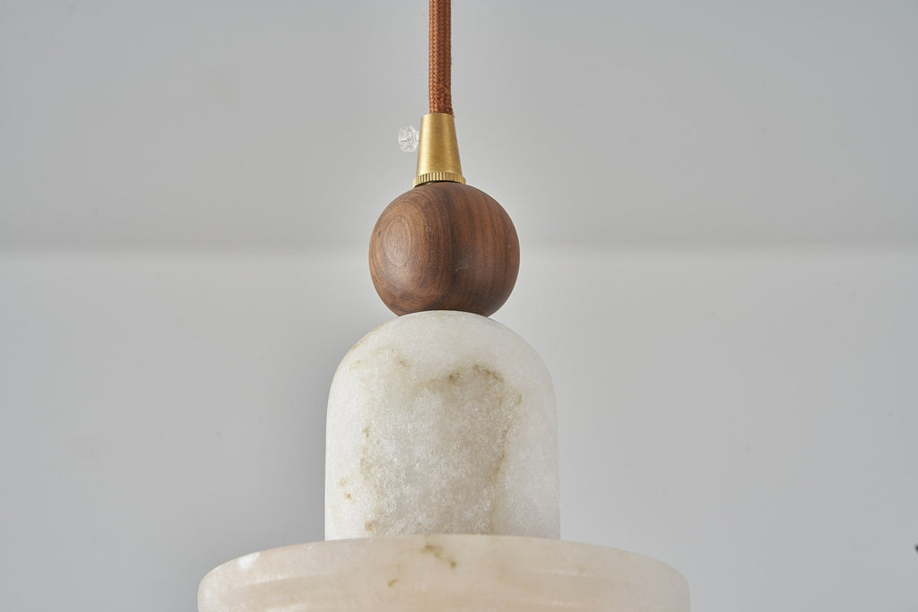 W&F Collection | Alabaster and Walnut Single Pendant Light
