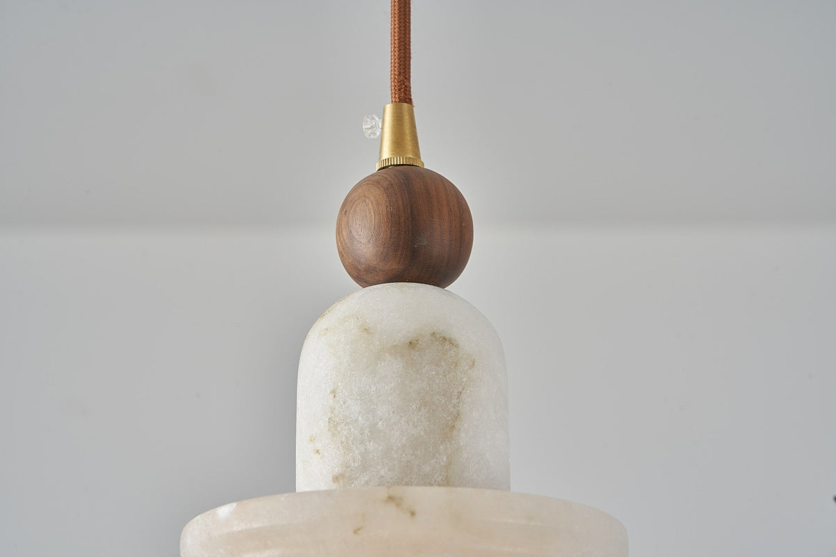 W&F Collection | Alabaster and Walnut Single Pendant Light