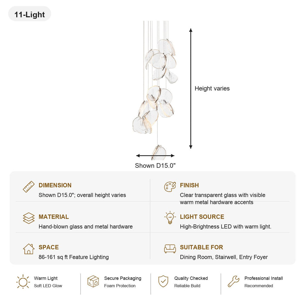 W&F Collection | Clear Blown Glass Petal Cascade Chandelier