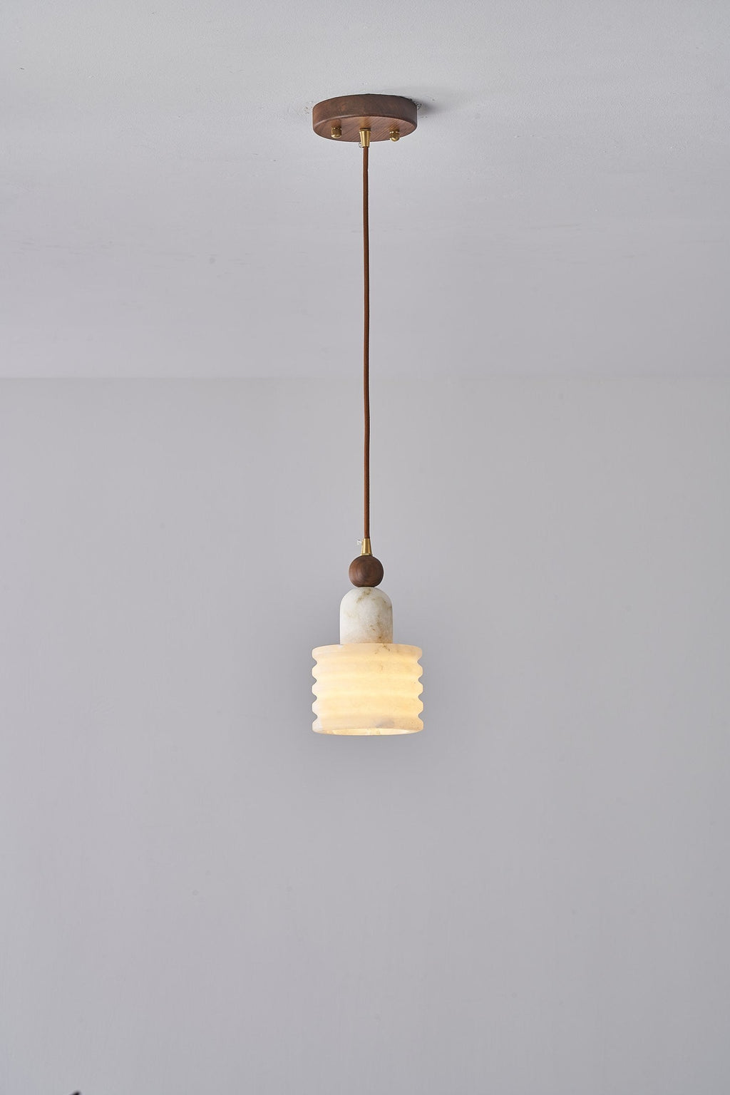 W&F Collection | Alabaster and Walnut Single Pendant Light