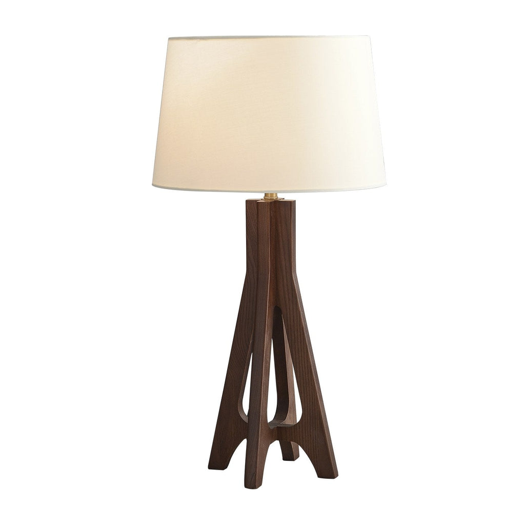 W&F Collection | Black Walnut-Tone Ash Wood Table Lamp with Off-White Fabric Shade