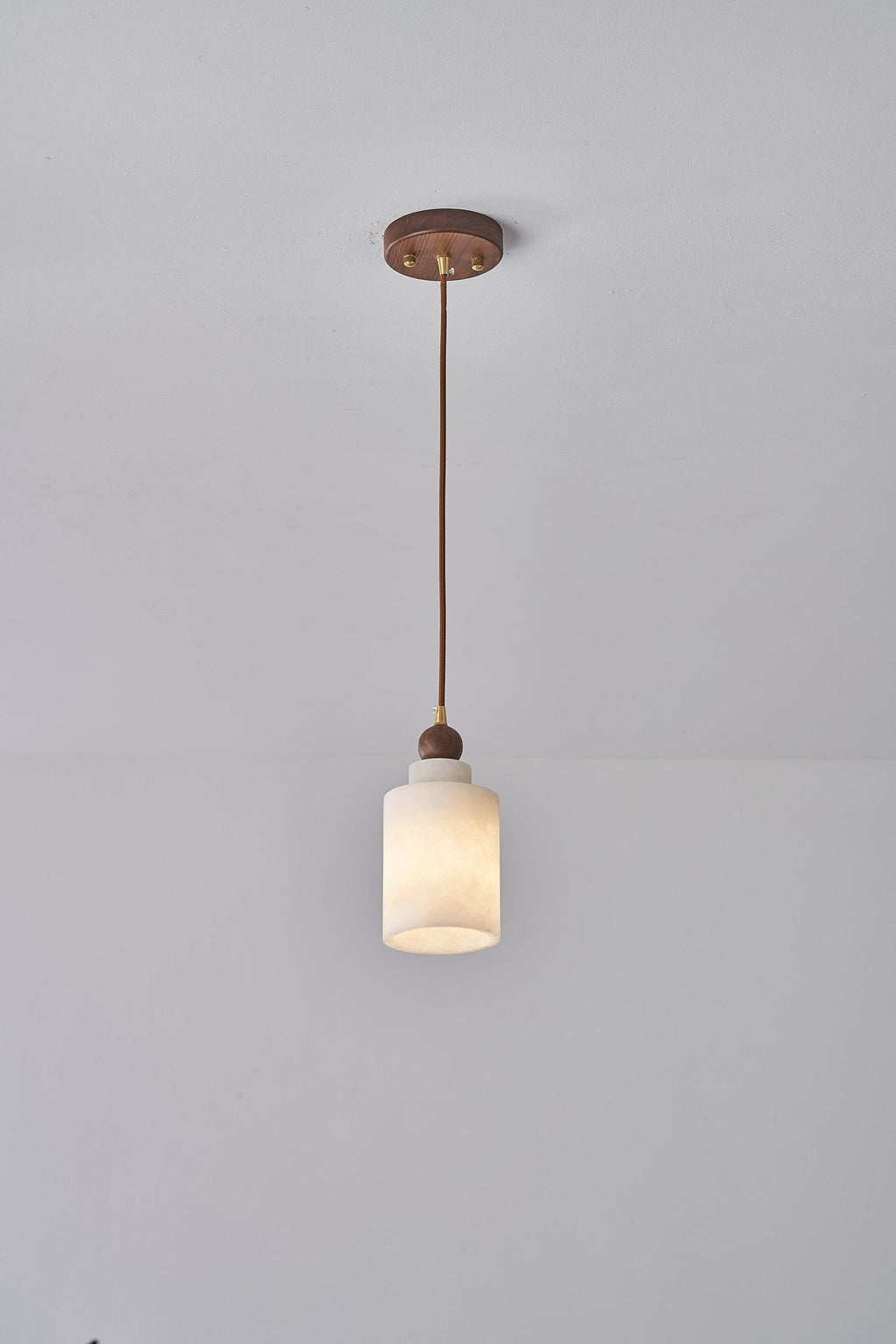 W&F Collection | Alabaster and Walnut Cylinder Pendant Light