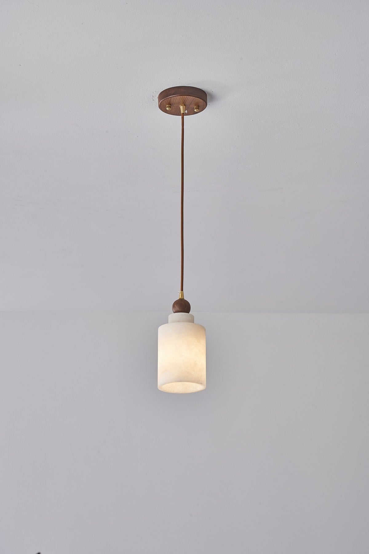 W&F Collection | Alabaster and Walnut Cylinder Pendant Light
