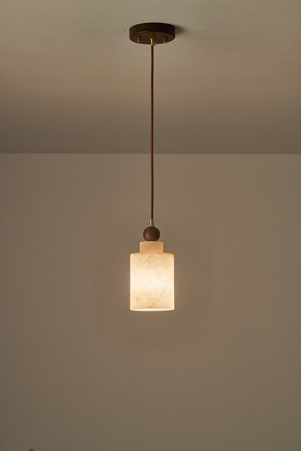 W&F Collection | Alabaster and Walnut Cylinder Pendant Light