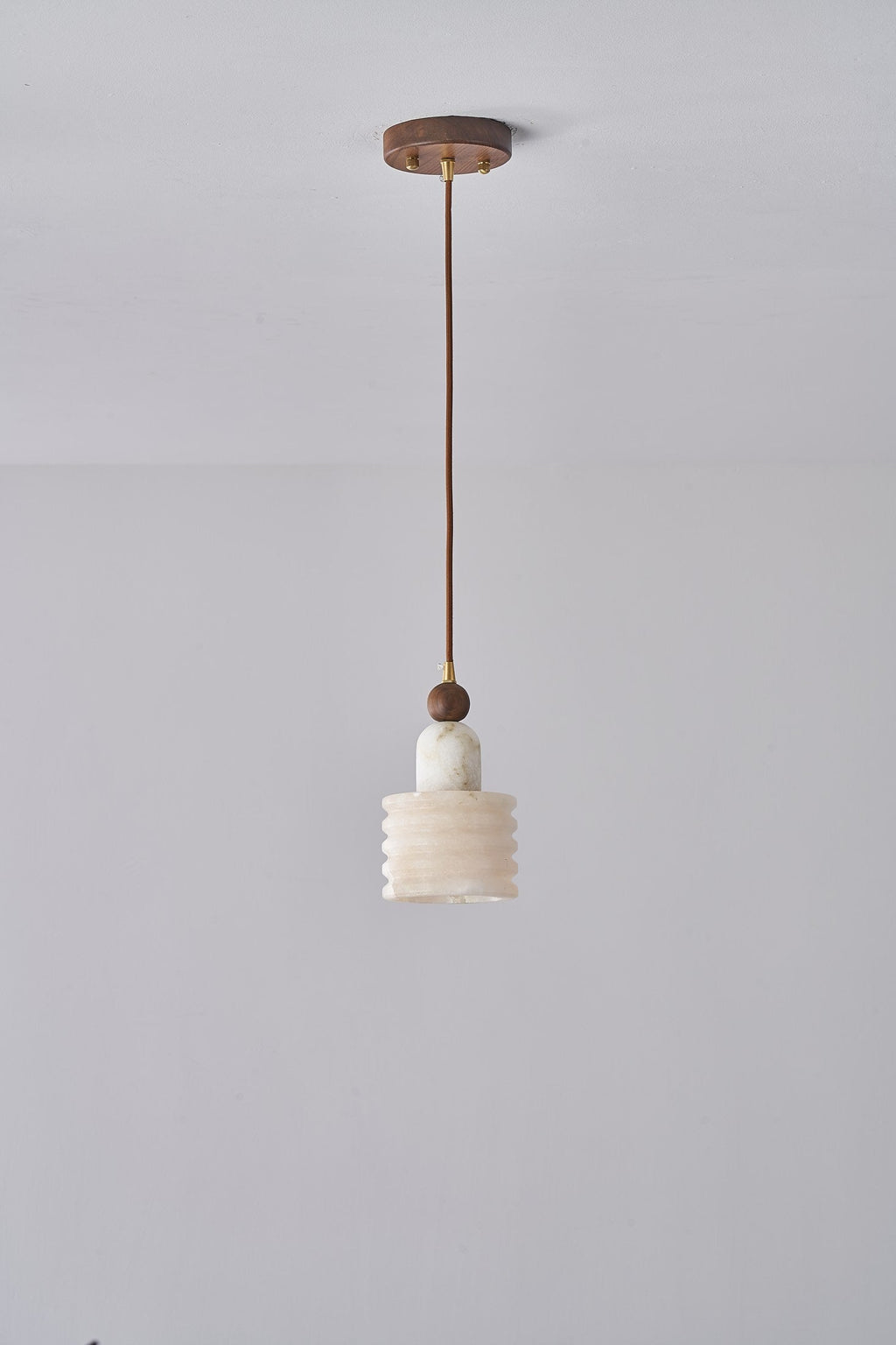 W&F Collection | Alabaster and Walnut Single Pendant Light