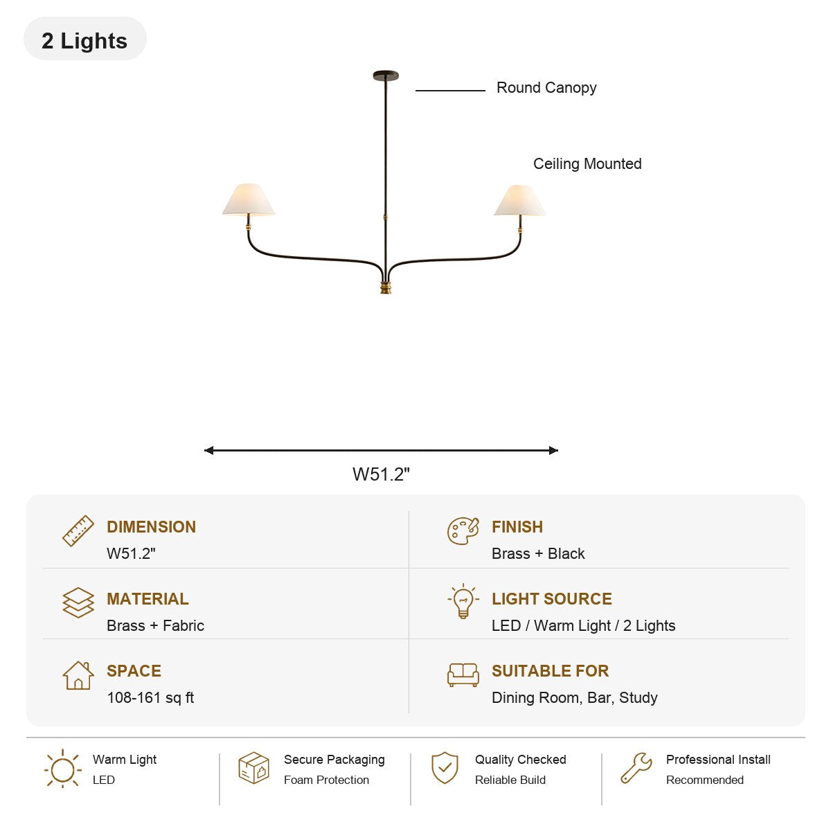 W&F Collection | Brass and Black Linear Chandelier
