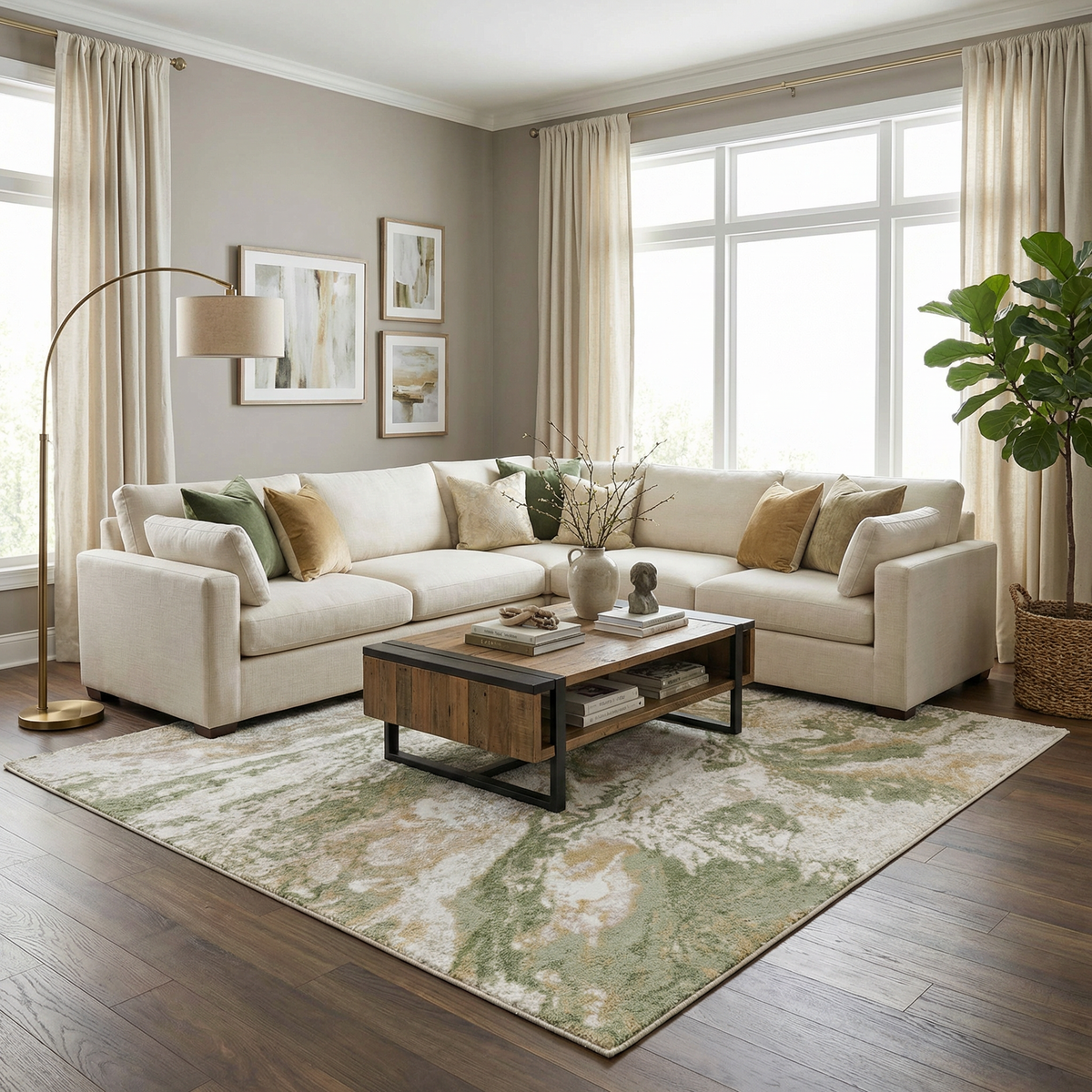 W&F Collection | Lively Marble Green Area Rug