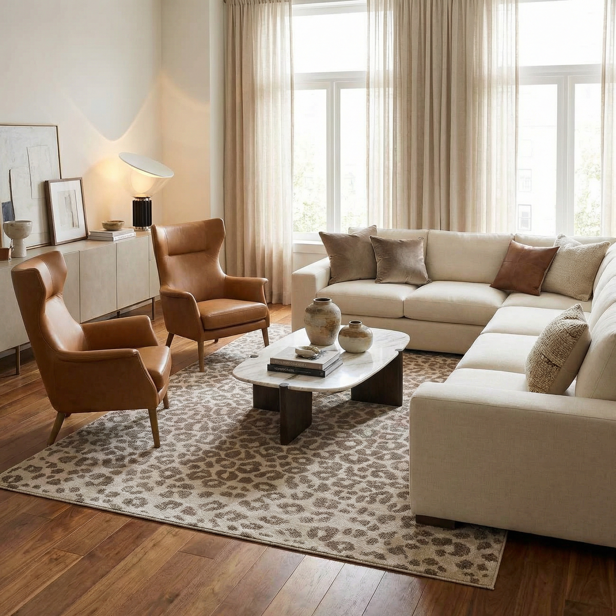 W&F Collection | Tan Bonhill Leopard Print Area Rug