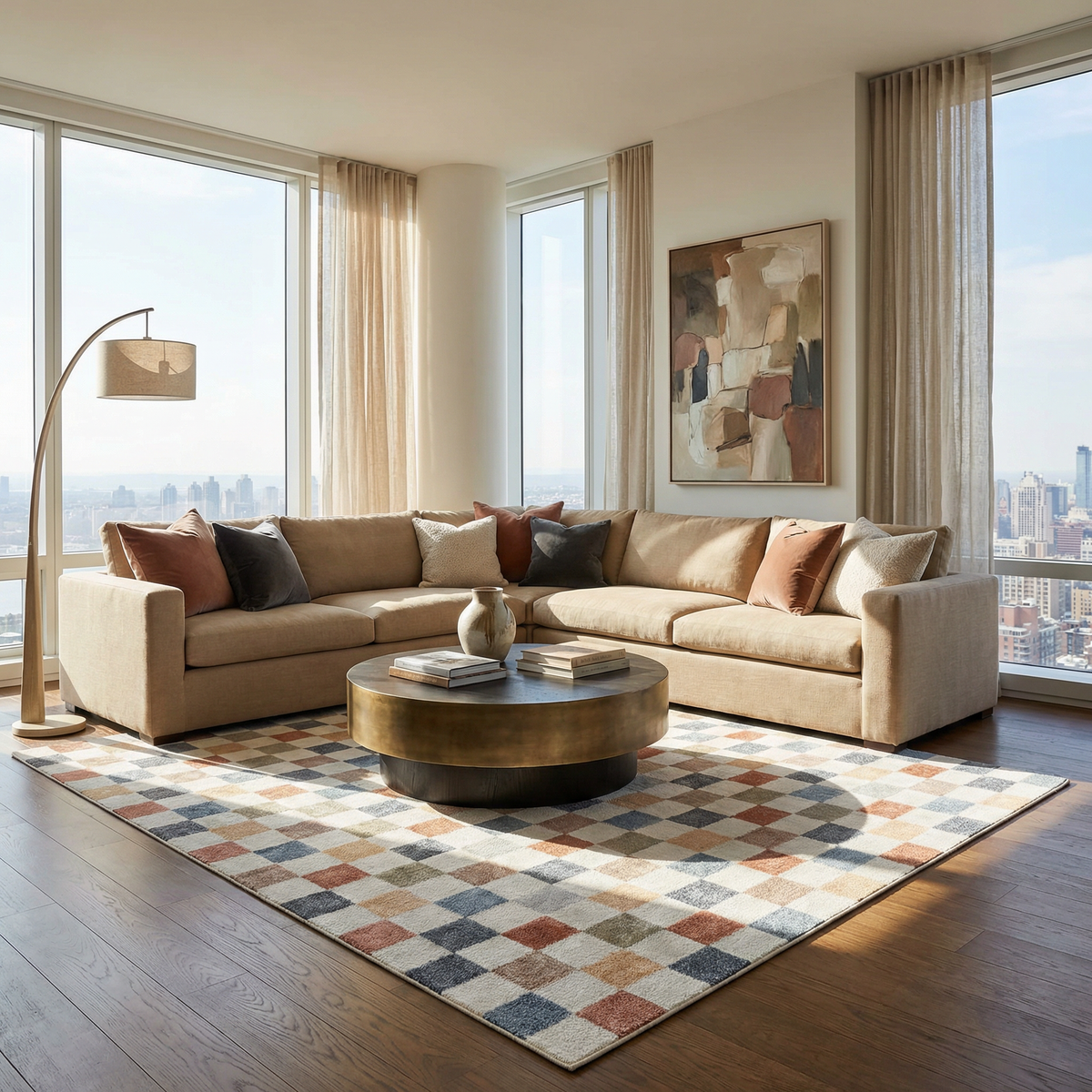 W&F Collection | Alie Colorful Checkered Washable Rug