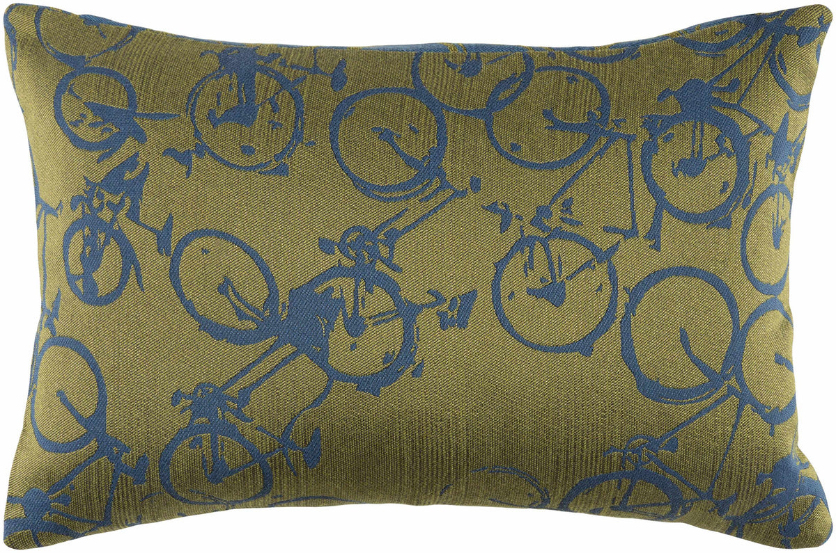 W&F Collection | Saranac Gold Bicycle Blue Throw Pillow