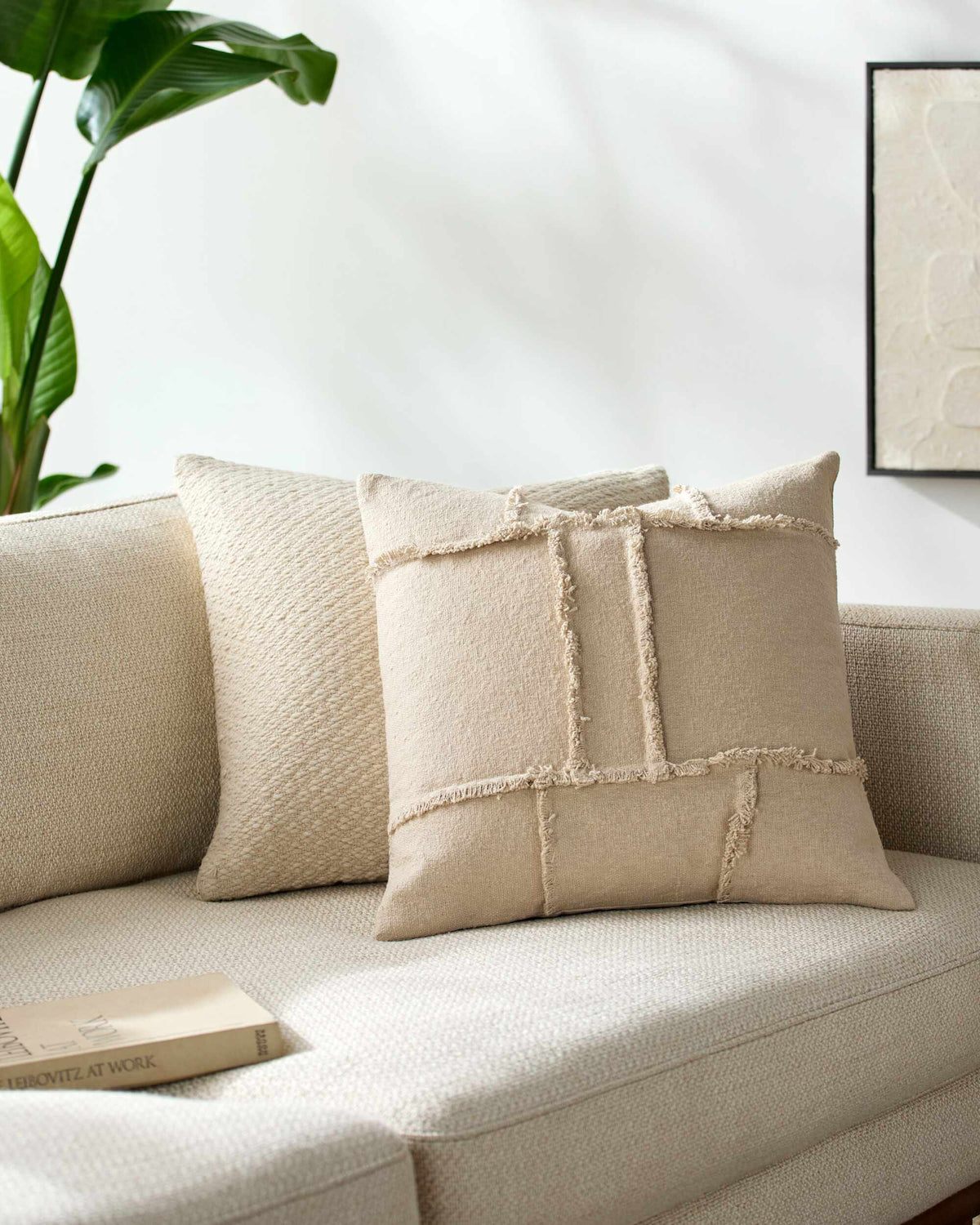 W&F Collection | Seme Beige Cotton Throw Pillow